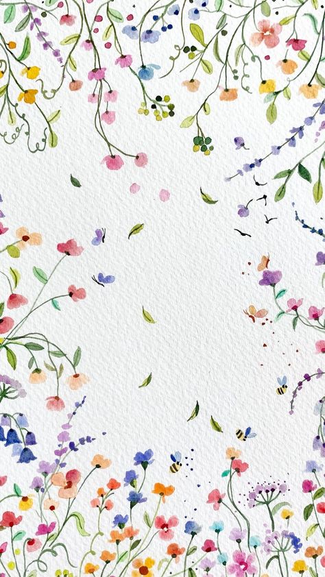 Cute Color Wallpapers, Watercolour Flowers Background, Spring Flower Pattern, Watercolor Art Valentines, Simple Floral Painting, Shaz Serene, Flower Backround, Watercolor Flowers Background, Watercolor Art Background