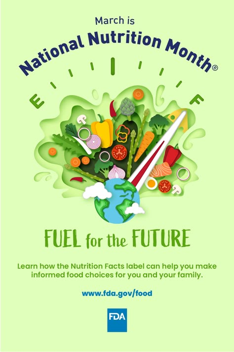 Globe with vegetables. Text states “ March is National Nutrition Month”. Fuel for the Future. Learn how the Nutrition Facts label can help you make informed choices for you and your family. www.fda.gov/food Nutrition Poster Design, Nutrition Month Poster, Mint Juice Recipe, Mint Juice, Nutrition Poster, Nutrition Infographic, National Nutrition Month, Fitness Branding, Food Benefits