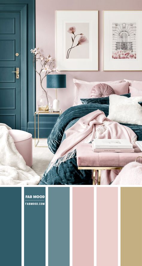 20 Best Bedroom Colour Combination Ideas : Blue Teal and Blush Bedroom Pink And Teal Bedroom, Teal And Pink Bedroom, Blue And Pink Bedroom, Blush Bedroom, Best Bedroom Colors, Gallery Wall Bedroom, Bedroom Color Combination, Teal Bedroom, Interior Design Per La Casa