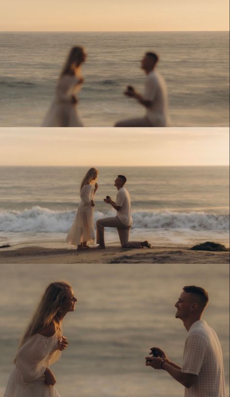 Couple Propose, Pre Wedding Ideas Creative Unique, Men Proposing, Diy Beach Proposal, Couple Proposal, Proposal Dresses, Beach Proposals Ideas, Proposals On The Beach, Intimate Proposal Ideas Simple