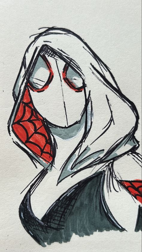 Art Sketchbook Spider Man, Gwen Spiderman Sketch, Spiderman Without Mask, Gwen Stacy Art Drawings, Comics Ideas Draw, Ghost Spider Drawing, Spiderman Drawing Reference, Spiderman Drawing Ideas, Gwen Stacy Sketch