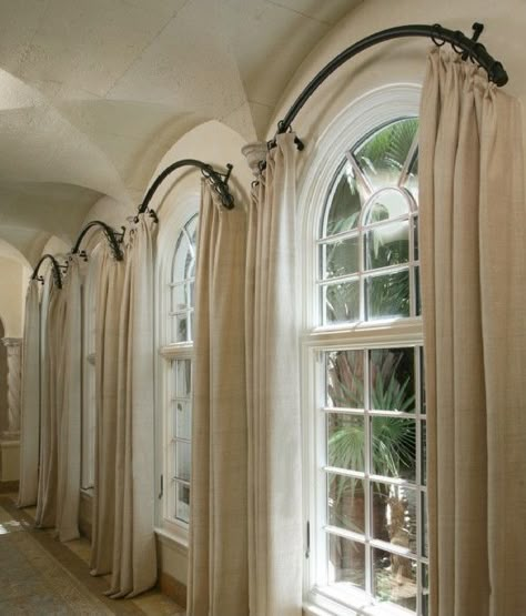 arched window curtain rod - Arch Window Curtains To Choose Depend On What You Want To Achieve In The Room – Best Design for Room Half Circle Window, Arched Window Coverings, Half Moon Window, Curtains For Arched Windows, Curved Curtain Rods, Arched Window Treatments, Palladian Window, Moon Window, Window Treatments Ideas