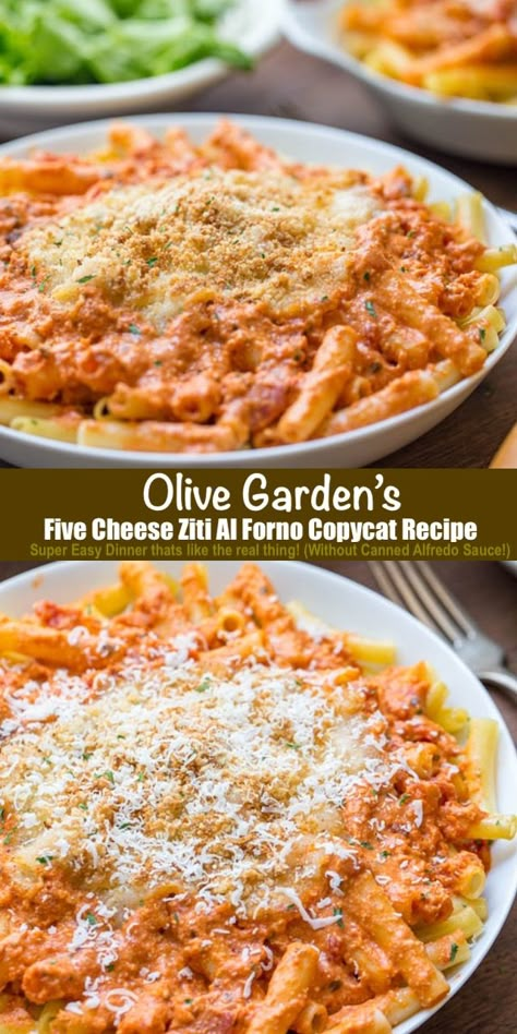 Olive Garden Five Cheese Ziti, Home Dinner Recipes, Five Cheese Ziti Al Forno, Cheese Ziti, Five Cheese Ziti, Ziti Al Forno, Types Of Pasta, Resep Pasta, Garden Dinner