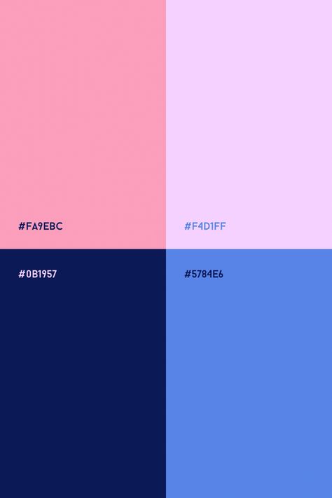 Pink and blue color palette: Soft pink, lilac, bright blue and navy blue color combination Navy Blue And Pink Palette, Navy Blue And Lilac Color Palette, Pink Blue Colour Scheme, Navy And Pink Palette, Navy Blue And Pink Colour Palette, Periwinkle And Red Color Palettes, Blue And Pink Pallete Color, Pink And Blue Palette Colour Schemes, Dark Blue Pink Color Palette