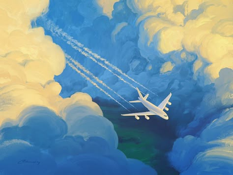 "The Way" by Artem Chebokha Plane Drawing, Airplane Illustration, Airplane Painting, Airplane Drawing, Airplane Wallpaper, Canvas Art Projects, Airplane Art, Aviation Art, Dreamy Art