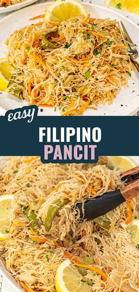 Bring the vibrant flavors of the Philippines to your kitchen with this easy Filipino Pancit! 🍜 Tender rice noodles stir-fried with chicken and fresh veggies in a savory sauce. Ready in just 35 minutes! #FilipinoPancit #NoodleStirFry Pancit Recipe Filipino Dishes, Shrimp Pancit Recipe Filipino, Pancit Noodles Filipino Recipes, Easy Pancit Recipe Filipino Food, Filipino Recipes Pancit, Filipino Rice Noodle Recipes, Pancit Recipe Filipino Easy Chicken, Pancit Recipe Filipino Vegetarian, Mai Fun Noodles Recipe Easy