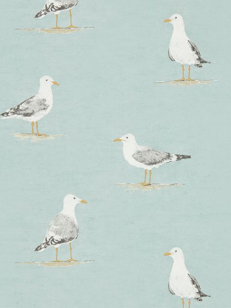 Sky Blue Paint, Port Isaac, Shore Birds, Birds Wallpaper, Painted Wallpaper, Thick Layers, Gouache Paint, Hand Painted Wallpaper, Shorebirds