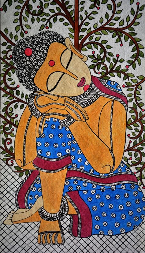 Painting Madhubani, Painting Buddha, Buddha Painting Canvas, Gond Painting, Buddha Art Drawing, Art Buddha, Kalamkari Painting, Buddha Art Painting, Art Indian