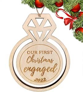 NEWLYWED GIFT- It is the perfect Christmas gift, ideal keepsake for couples, family gift and newlywed couples to celebrate first Christmas as Mr&Mrs or just engaged. SIZE: The 2022 ornament measures 3”. UNIQUE DESIGN: The perfect sentimental keepsake to remember the year you got engaged, this unique ornament will look stunning on the Christmas tree over the festive period! Couples Christmas Gifts, Wooden Engagement Ring, Christmas Gifts Personalized, Gifts For Bride, Engagement Ornament, Ring Tree, Christmas Ideas Gifts, Couples Christmas, Wooden Christmas Decorations