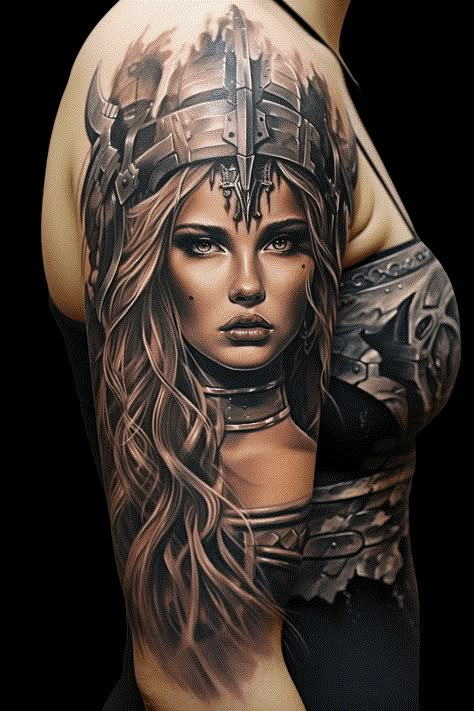 Badass Female Empowerment Tattoos for Feminist Women - On Your Journey Female Viking Tattoo, Female Warrior Tattoo Goddesses, Female Empowerment Tattoos, Empowerment Tattoos, Female Empowerment Tattoo, Empowerment Tattoo, Middle Finger Tattoos, Female Warrior Tattoo, Valkyrie Tattoo