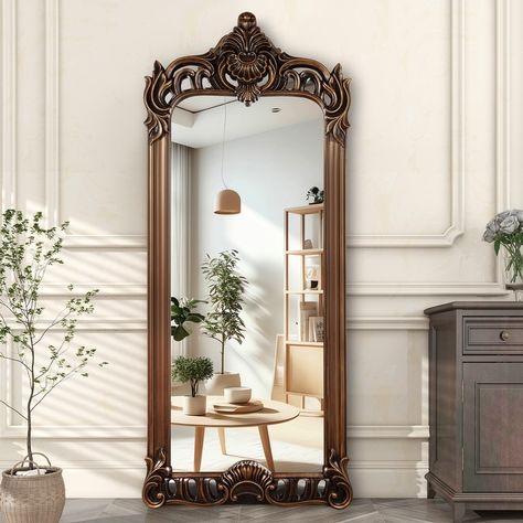 Oversized Vintage Gold Ornate Full Length Floor Mirror Baroque Decor - Bed Bath & Beyond - 39167037 Oversized Floor Mirror, Large Floor Mirror, Floor Length Mirror, Full Mirror, Full Length Floor Mirror, Baroque Decor, Floor Standing Mirror, Hampton House, Salon Suites