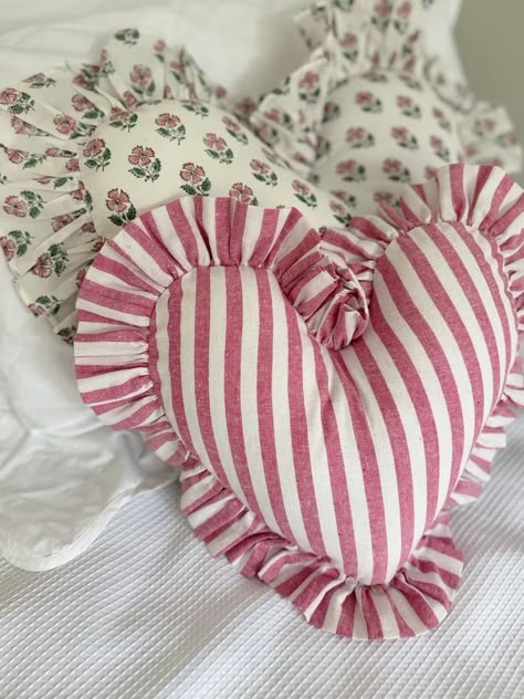 Heart Shaped Pillow, Heart Pillows, Shaped Pillow, Heart Pillow, Room Deco, Embroidered Heart, Pink Gingham, My New Room, Pillow Throw