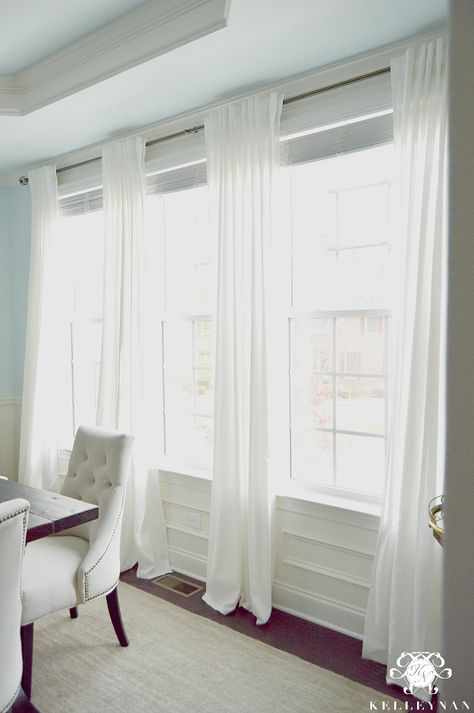 Kelley Nan: The Favorite White Budget-Friendly Curtains - IKEA Ritva Panels - The look of white linen curtains without breaking the bank Rideaux Shabby Chic, White Linen Curtains, Dining Room Windows, Window Treatments Living Room, Ikea Curtains, Living Room Decor Curtains, Custom Drapes, Curtains Living, Window Room