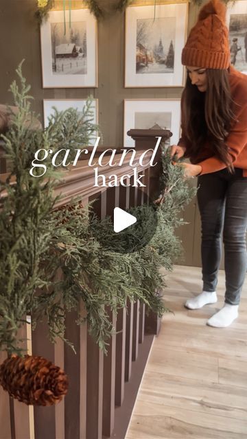 Ashley Hughes on Instagram: "The easiest way to hang garland- command hooks + binder clips👌🏻 your garland won’t be going anywhere! (Sometimes the binder clips aren’t necessary but if you find your garland sliding around at all, these will be a game changer for you!)

Garland + stockings linked in my Christmas highlight bubble + LTK link in my bio!😘
.
.
.
.
.
.
.
#garlandhack #christmasgarland #christmasdecor #stockings #hearthandhandwithmagnolia #hearthandhand #cottagesandbungalows #cottagesandbungalowsmagazine #christmascottage #cottagecore #englishcottage #englishcottagestyle" Hanging With The Hughes, Where To Put Garland Christmas, Hanging Christmas Stockings On Mantel, How To Hang Garland On Tree, Hang Stockings On Stairs, Christmas Garland On Ceiling Beams, How To Hang Garland Around Window, How To Hang Stockings On Stairs, Ways To Hang Garland