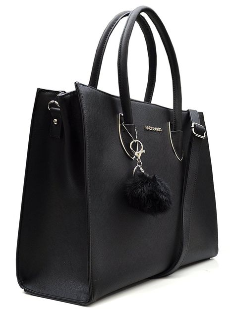 Grand Sac / Cabas - Sac de Cours / Sac Ville / Sac Lycéenne / Sac Etudiante - Noir - Porte-clés Pompon - Format A4+ accepté - Porté main, avant-bras, bandoulière - Simili Cuir rigide strié Cotton Tops Designs, My Style Bags, Luxury Bags Collection, Luxury Purses, Fancy Bags, Purse Organization, Types Of Bag, Black Bag, Black Handbags