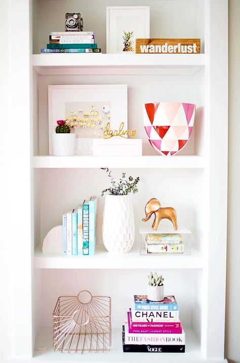 Styling Shelves, Bookcase Styling, Bookcase Decor, Pink Sofa, Bookshelf Styling, Bookshelf Decor, Shelf Styling, Home Styling, Book Shelf