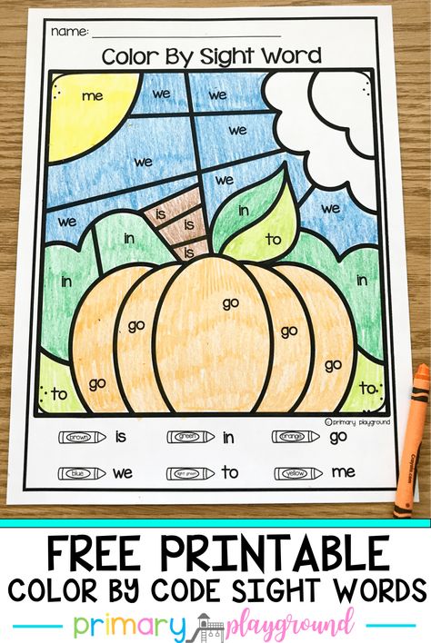 Are you starting to teach sight words? This color by code fall page is a fun way to practice them. #sightwords #fall #colorbycode #colorbysightword #kindergarten Teach Sight Words, Sight Word Coloring, Addition Kindergarten, Teaching Sight Words, Sight Word Reading, Fall Kindergarten, Sight Words Kindergarten, Sight Word Practice, Sight Word Activities