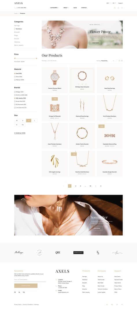 Axels - Jewelry E-Commerce Website UI Figma Template Jewelry Ecommerce Web Design, Website Jewelry Design, Jewellery Website Design, E Commerce Web Design, Jewelry Ecommerce, Web Site Template, Google Site Templates, Elegant Website Design, Layout Site