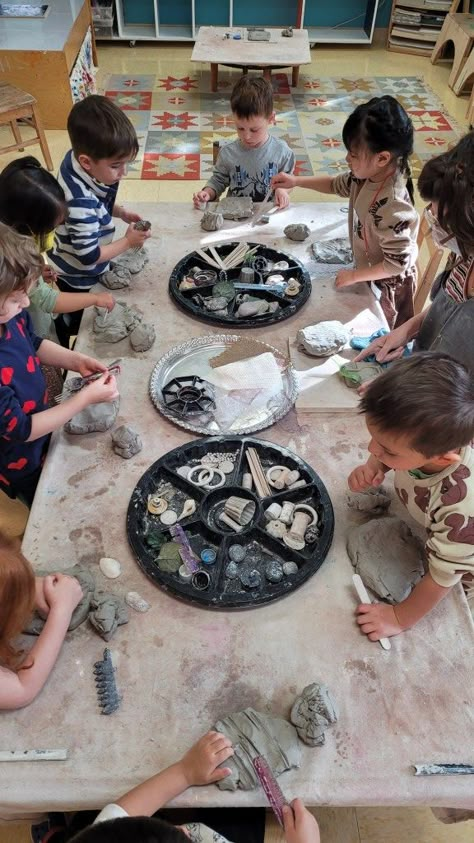 In the Art Studio at PSA, we have begun to use a lab model, where the whole school spends extended weeks exploring a particular medium or language. Since September, we have been working with the language of clay. The choice to use clay as our first language to experience was made with great intention and thought, based on clay’s expressivity and grounding properties. It is a perfect medium to explore and hone motor ability, dexterity and skill. Clay Play Preschool, Clay For Preschoolers, Clay Preschool Activities, Clay Art Preschool, Clay Provocation Reggio, Clay Reggio Emilia, Clay Activities For Preschoolers, Clay Kindergarten, Clay Activities For Kids