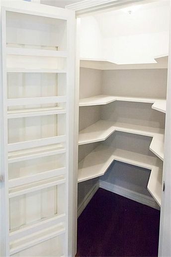 Pantry Cabinets - 7 Ways to Create Pantry and Kitchen Storage Flat Panel And Shaker Kitchen Cabinets, Pantry Shelving Ideas Storage, Coat Closet Pantry Ideas, Utilizing Small Spaces, Pantry Shelf Depth, Pantry Without Door, Pantry Shelving Ideas Small Closet, 4x4 Pantry Layout, Step In Pantry