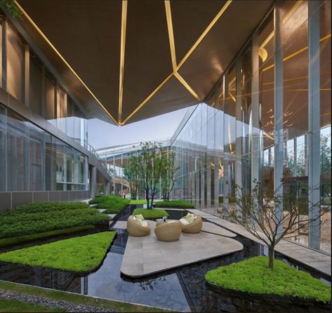 Hotel Plants, Atrium Design, Hotel Landscape, Bar Counter Design, Garden Courtyard, Futuristic Interior, Changsha, H Design, Landscape Architecture Design