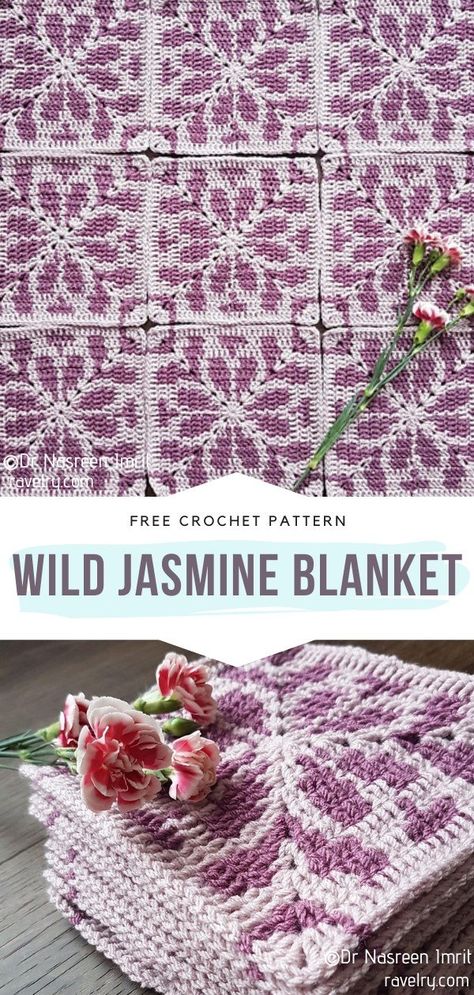 Wild Jasmine Blanket Free Crochet Pattern This pattern is widely beautiful! It certainly proves that floral inspirations always result in beautiful designs, right? With these tapestry crochet squares in your repertoire, you can make classy blankets and bold bedspreads. Everything depends on the colors you use! #crochetsquare #crochetblock #flowercrochetsquare #tapestrycrochet #freecrochetpattern Wild Jasmine, Flower Tapestry, Crocheted Blanket, Crochet Motif Patterns, Tapestry Crochet Patterns, Crochet Blocks, Manta Crochet, Crochet Tapestry, Crochet Square Patterns