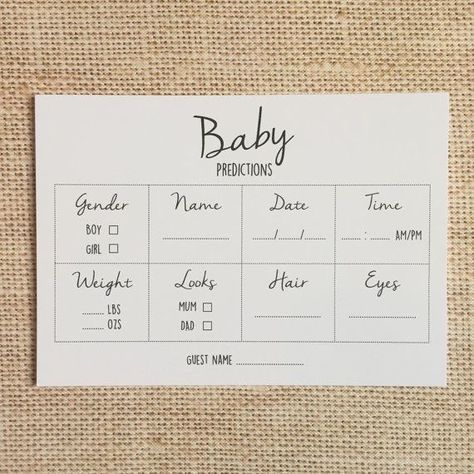 Baby Prediction Cards, Baby Shower Tags, Baby Prediction, Baby Shower Invitaciones, Fiesta Baby Shower, Shower Bebe, Gender Reveal Ideas, Baby Shower Activities, Baby Gender Reveal