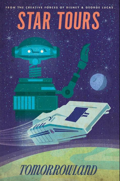 Star tours Vintage Disney Poster, Vintage Disney Posters, Disney Poster, Disney Project Life, Disneyland Attractions, Disney Movie Posters, Disney Attractions, Retro Disney, Star Tours