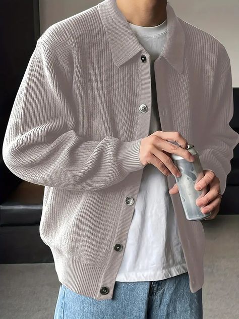 Loose Knit Cardigan, Lapel Top, Classy Outfits Men, Loose Cardigan, Áo Len Cardigan, Cardigan Casual, Men's Cardigan, Style Preppy, Cool Outfits For Men