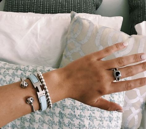 hermes clic H bracelet ($620) — silver beaded bracelet blue nile ($95) H Bracelet, Hermes Bracelet, Preppy Jewelry, Stackable Bangles, Dope Jewelry, Fine Jewelry Gift, Trendy Jewelry, Jewelry Inspo, Arm Candy