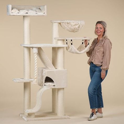 RHRQuality Cat tree for large cats - Kilimandjaro de Luxe - XXL extra big breed trees scratch post and adult towers furniture scratcher activity centre (Crown, Beige) : Amazon.co.uk: Pet Supplies Pet Christmas Gifts, Custom Cat Trees, Cat Mansion, Diy Cat Hammock, Cat Paradise, Litter Robot, Hypoallergenic Cats, Large Cat Tree, Cat Climbing Tree