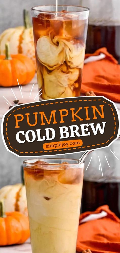 Coffee lovers will definitely love this easy pumpkin spice cold brew recipe as a fall drink! Don't forget to save this to your cold brew coffee recipes and make it at home anytime! It's a must-try! Homemade Pumpkin Cold Brew, Iced Coffee Recipe Pumpkin Spice, Fall Cold Brew Recipes, Cold Brew Pumpkin Spice Latte, Homemade Pumpkin Spice Cold Brew, Cold Pumpkin Spice Coffee, Diy Pumpkin Cold Brew, Cold Brew Drinks At Home, Diy Pumpkin Spice Mix For Coffee