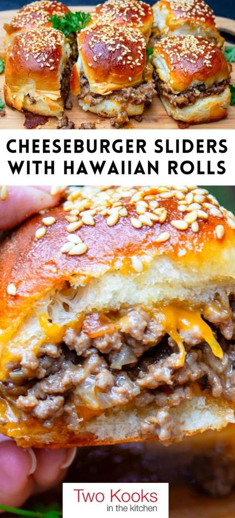 Our easy-to-follow recipe for juicy cheeseburger sliders with Hawaiian rolls brings you classic flavors without the fuss. Perfect for a game day crowd, appetizer, snack, or simple weeknight dinner.  You can skip making patties, flipping mini burgers, and individual assembly. This easy recipe is ready in about 30 minutes and wildly popular (so make lots!). Sandwich Recipes With Hawaiian Rolls, The Best Sliders Recipes, Hawaiian Sliders Burgers, Oven Baked Sliders Hawaiian Rolls, Chopped Burger Sliders, Dinner Roll Sandwiches Kings Hawaiian, Hawaiian Roll Ground Beef Sliders, Kings Hawaiian Burger Sliders, One Pan Sliders Kings Hawaiian