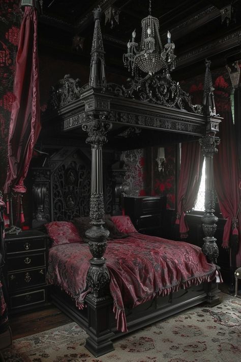 Gothic Decor Bedroom, Goth Room, Gothic Room, Gothic Bedroom, Dream Bedroom Inspiration, Make A Bow, Goth Home Decor, Goth Home, Gothic Design