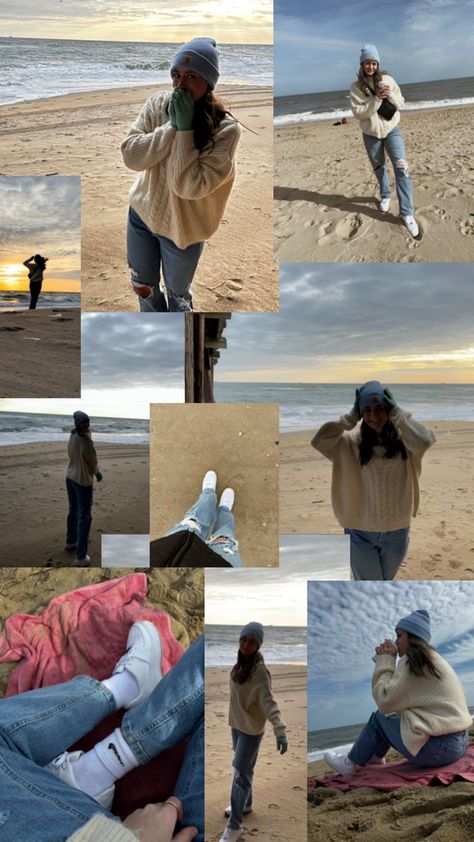 Cold beach photos & outfit inspo Cold Beach Day Outfit, Cold Beach Day, Cold Beach Outfit, Beach Day Outfit, Selfie Ideas, Day Outfit, Beach Photos, Beach Day, Beach Outfit