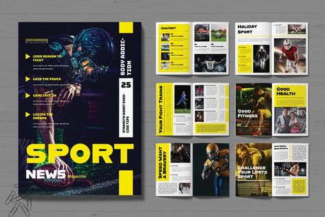 Sports Magazine Template Layout, Print Templates ft. sport & sportmagazine - Envato Sports Magazine Layout, Fit Moodboard, Magazine Template Layout, Health Game, Layout Print, Sport Magazine, Sports Magazine, Magazine Layout Design, Graphic Design Lessons