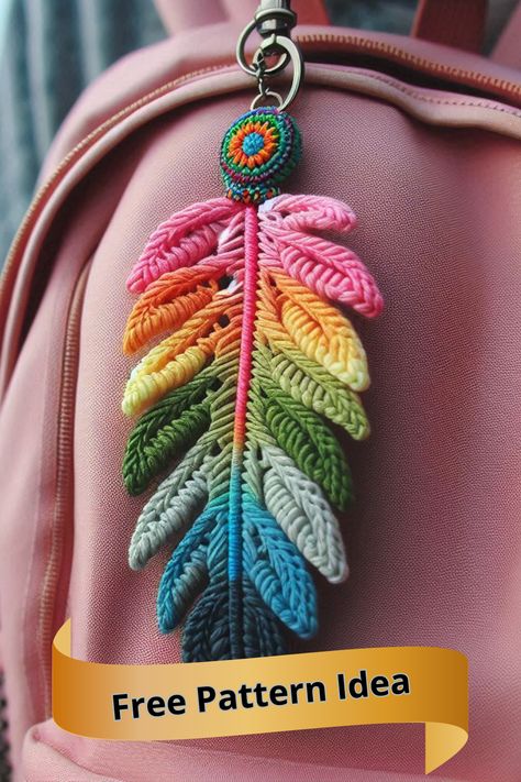 Create a vibrant Rainbow Feather Macramé Keychain with this simple DIY craft. Perfect for adding a colorful touch to your accessories! Macrame Kids Projects, Beginner Macrame Projects, Macrame Keychain Diy, Macrame Rainbow Keychain, Beginner Macrame, Rainbow Feather, Feather Keychain, Rainbow Diy, Simple Macrame