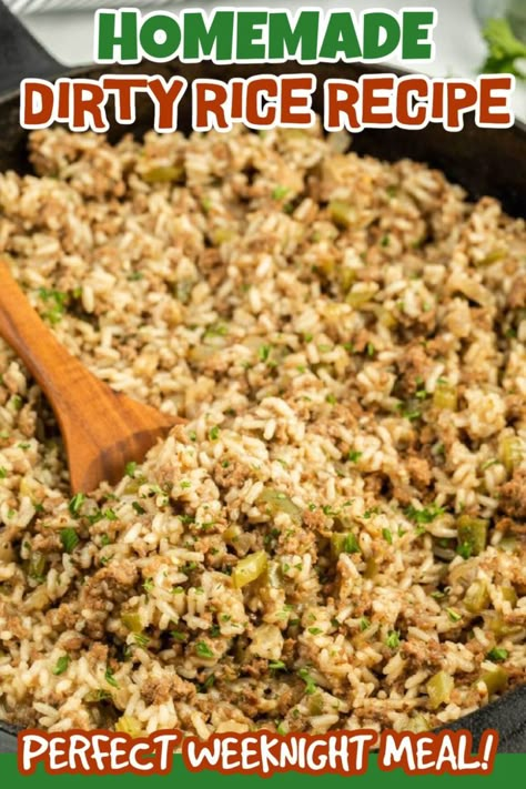 Easy Dirty Rice Recipe, Pot Rice Recipe, Dirty Rice Recipe Easy, One Pot Rice Meals, Rice Dishes Recipes, Beef And Veggies, Dirty Rice Recipe, Rice Side Dish Recipes, Ground Beef Rice