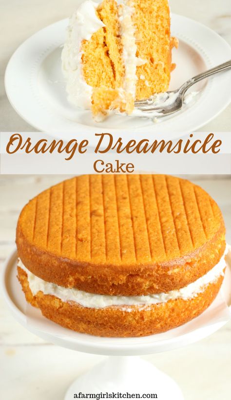 Orange Dreamsicle Cake Recipe, Dreamsicle Cake Recipe, Orange Dreamsicle Cake, Fresh Orange Cake, Dreamsicle Cake, Orange Layer Cake, Creamsicle Cake, Cake Courgette, Coconut Filling