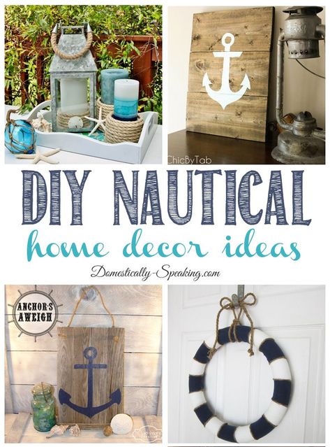 DIY Nautical Home Decor Ideas from Inspire Me Monday #DIYHomeDecorBeach Nautical Diy Projects, Diy Nautical Wall Decor, Nautical Bathrooms Ideas, Diy Beach Furniture, Nautical Bathroom Colors, Coastal Kitchen Wall Decor Ideas, Nautical Wall Decor Ideas, Nautical Patio Decorating Ideas, Bathroom Nautical Theme