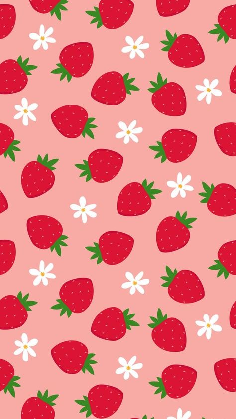 Strawberry And Flower Wallpaper, Cute Flowers Background, Valentine's Wallpaper Backgrounds, Strawberry Screensaver, Strawberry Background Wallpapers, Pink Flower Iphone Wallpaper, Strawberry Pattern Wallpaper, Strawberry Background Aesthetic, Red Cute Wallpaper