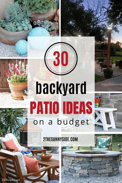 Are you looking for backyard patio ideas on a budget?Summer is right around the corner and I can hardly wait to be outside enjoying our backyard once again.Personally, I think that enjoying a meal and entertaining outdoors is so relaxing.And with our busy schedules and demands on our time, taking the time to unwind and relax is a must!However creating backyard patio or an outdoor living space can be expensive and time consuming.But don’t worry, you can create a backyard oasis for yours… Patios Ideas Backyard Pavers, Ideas For Small Patio Area, Flowers On Deck Ideas, Paver Patio Ideas With Fire Pit, Deck Arrangement Ideas, Small Patio Fire Pit Ideas, Patio Pots Ideas Planters, Outside Patio Ideas On A Budget, Outdoor Paver Patio Ideas