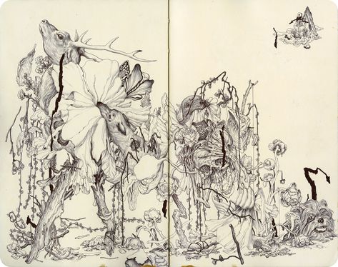 Pat Perry, Jewellery Campaign, Moleskine Sketchbook, Moleskine Art, James Jean, Artist Journal, Artist Sketchbook, Sketch Inspiration, Forest Art