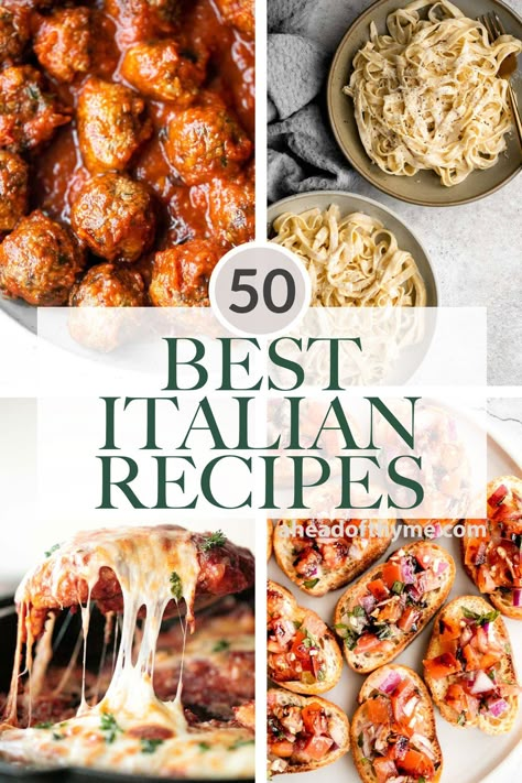 50 Best Italian Recipes - Ahead of Thyme Italian Recipes For Dinner, Baked Caprese Chicken, Comfort Pasta, Italian Meals, Italian Dinner Party, Italian Night, Pasta Italiana, Italian Dinner Recipes, Custom Menu