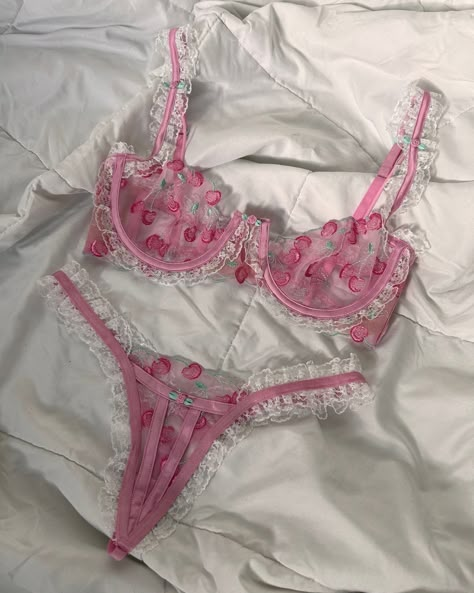 Cute Bra Outfit, Cute Bras, Cute Lingerie, Pretty Please, Sweet Cherries, Lingerie Outfits, Pretty Lingerie, Cherry On Top, Bra And Panty Sets