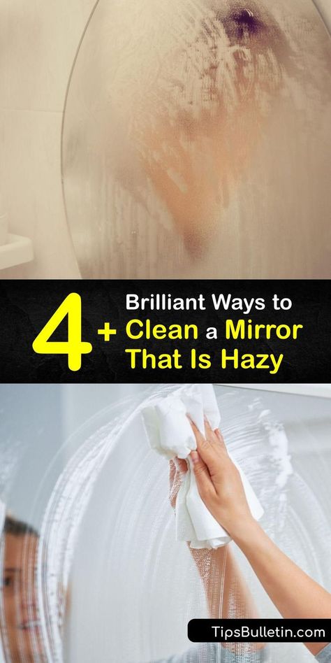 Discover how to clean a cloudy mirror and restore its sparkling appearance. A bathroom mirror accumulates soap scum and hard water stains, and it’s easy to clean with white vinegar, rubbing alcohol, shaving cream, or a glass cleaner. #howto #clean #hazy #mirror Mirrored Cabinet Bathroom, Mirror With Shelf Bathroom, Mirror Cleaning, Stained Mirror, Cleaning With Peroxide, Mirror Hack, Bathroom Mirror With Shelf, Bathroom Mirror Design, Bathroom Mirror Storage