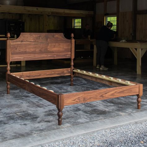 SHAPED HEADBOARD LIBBY Platform Bed Frame Walnut Hardwoods Turned Legs With Acorn Tops 22 Headboard Slats Optional - Etsy Panama King Bed Wood Frame, Wood Carved Bed Frame, Antique Wood Headboard, Cabin Bedframe, Antique Wooden Bed, Wooden Headboards, Walnut Bed Frame, Bed Hardware, Headboard Shapes