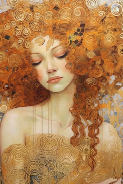 Add a touch of classic aesthetic to your home with our "Spring Woman Gold Framed Art Print". Inspired by Gustav Klimt, this moody spring piece portrays a beautiful woman enveloped in a halo of gold. Perfect for both contemporary and traditional settings, it's the ultimate way to accentuate your living room style. Elevate your home decor with this timeless accessory. Klimt Aesthetic, Klimt Inspired Art, Gustav Klimt Paintings, Modern Art Portrait, Klimt Women, Whimsical Women, Gold Framed Art, Art Deco Portrait, Art Klimt