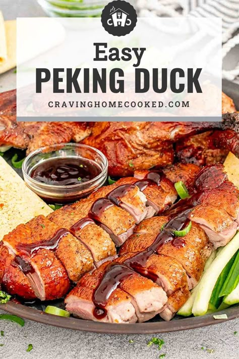 Whip up a culinary masterpiece with this easy Peking Duck recipe! Perfectly crispy and bursting with flavor. #PekingDuck #EasyChineseCooking Peking Duck Breast Recipe, Chinese Duck Recipe, Crispy Duck Recipes, New Year Dinner Party, Momofuku Recipes, Peking Duck Recipe, Peking Roasted Duck, Roasted Duck Recipes, Duck Breast Recipe