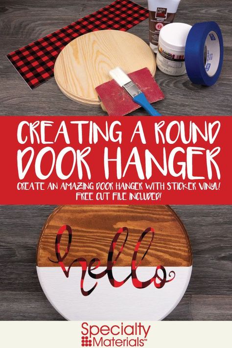 How To Hang Door Hangers, Circle Door Hangers Wooden Diy Christmas, Round Winter Door Hangers, Round Christmas Door Hanger Diy, Diy Door Hangers Wood, Wood Christmas Door Hangers, Wooden Circle Painting Ideas, Christmas Door Signs Diy, Wooden Door Signs Diy